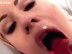 Gorgeous Blonde Uses Dildo Before Taking Cock In Living Room
