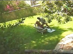Big Titted Hot Blonde In Stockings Riding A Cock In The Backyard